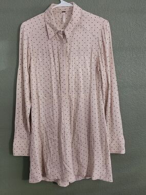Free People Blush Cream Polka Dot Blouse with Navy Dots